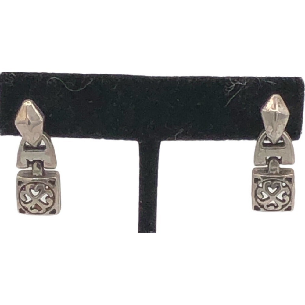 BRIGHTON TRIBECA Heart Scroll Silver Post Drop Dangle Earrings